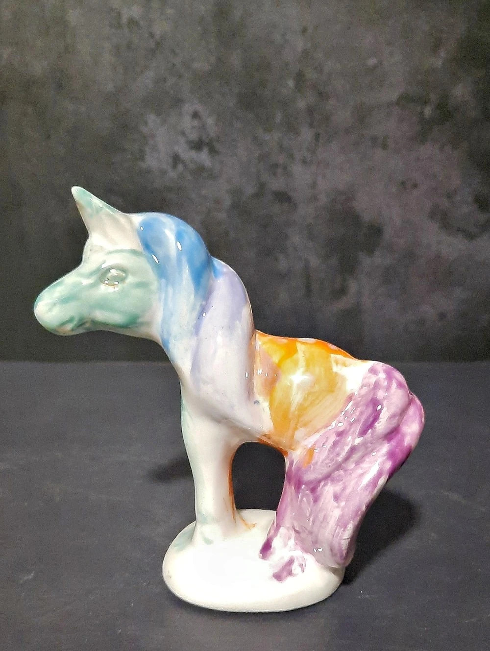 Iridescent Hand-Painted Ceramic Unicorn Figurine